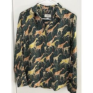 J Crew green Giraffe Pattern Silk  Shirt Blouse artsy philanthropy safari  4